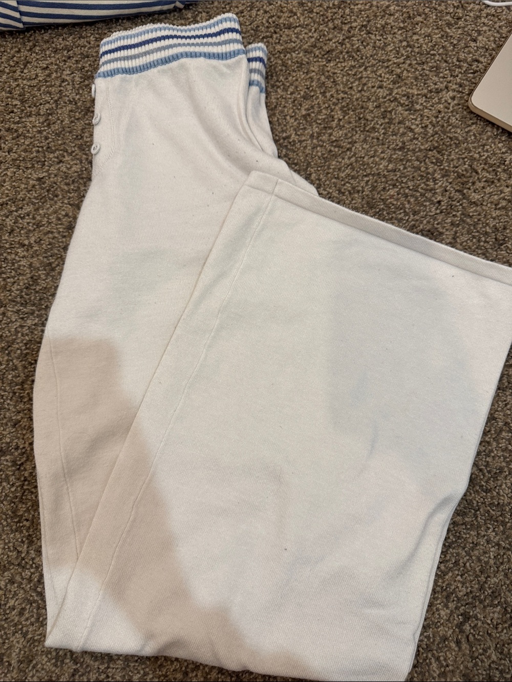 Edikted White Sweatpants with Blue Striped Waistband